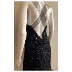 Giorgio Armani Robe Bleu Marine à Sequins Brodés -ModeChic Magasin 250199 10