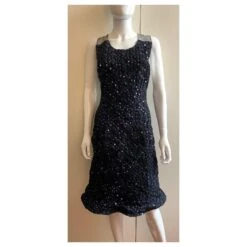 Giorgio Armani Robe Bleu Marine à Sequins Brodés -ModeChic Magasin 250199 8