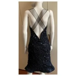 Giorgio Armani Robe Bleu Marine à Sequins Brodés -ModeChic Magasin 250199 9