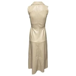 Nanushka Sharma - Robe Mi-longue Sans Manches à Ceinture En Similicuir Beige -ModeChic Magasin 412443 2