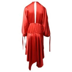 Self Portrait Self-Portrait Robe Asymétrique Péplum Trou De Serrure En Satin Rouge -ModeChic Magasin 479677 3