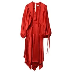 Self Portrait Self-Portrait Robe Asymétrique Péplum Trou De Serrure En Satin Rouge -ModeChic Magasin 479677 5