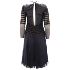 Oscar De La Renta Robe Bordée De Dentelle En Soie Bleue Bleu Marine -ModeChic Magasin 494944 3