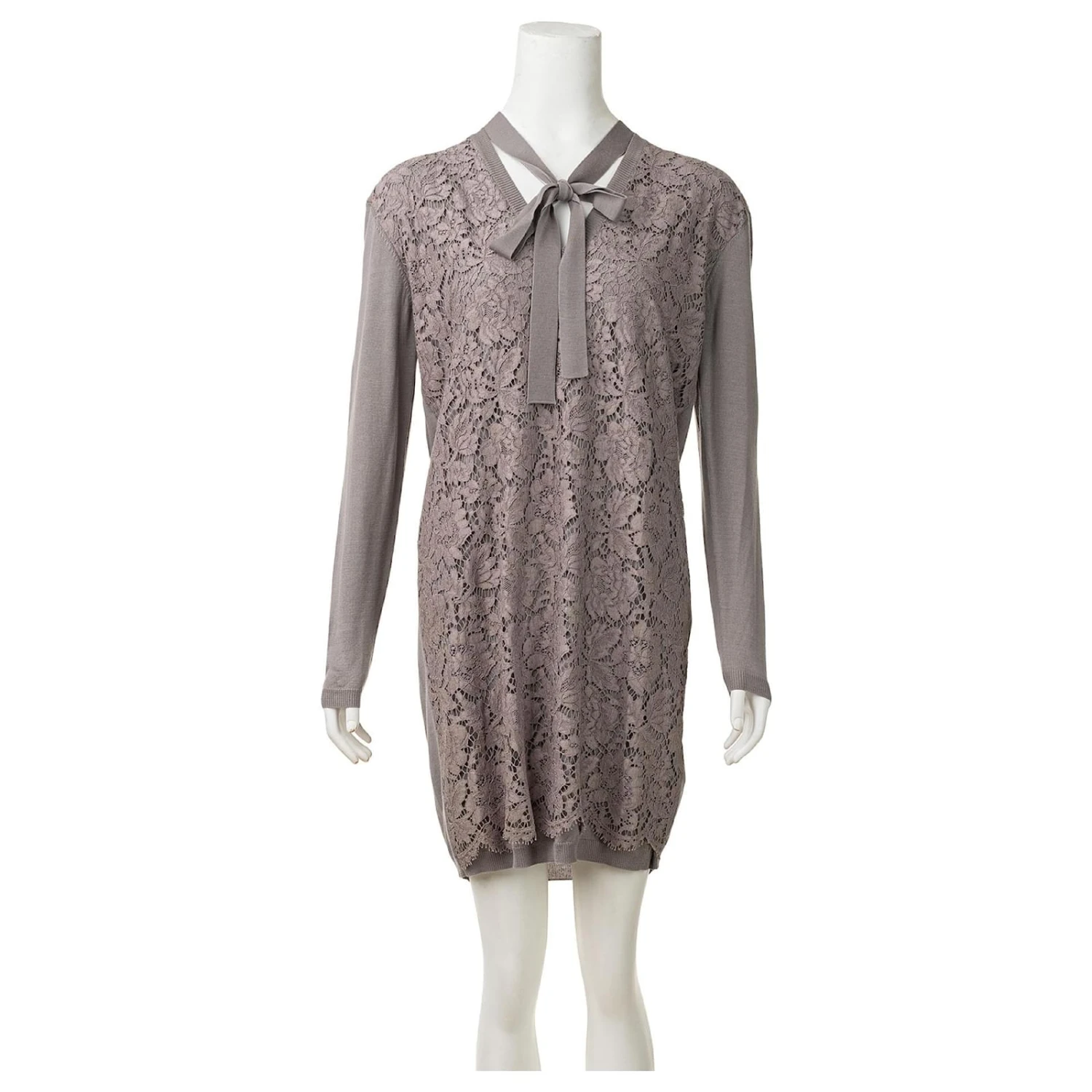 Valentino Robe Pull En Dentelle Grise à Nœud Lavallière 2 Valentino Robe Pull En Dentelle Grise à Nœud Lavallière – Image 2