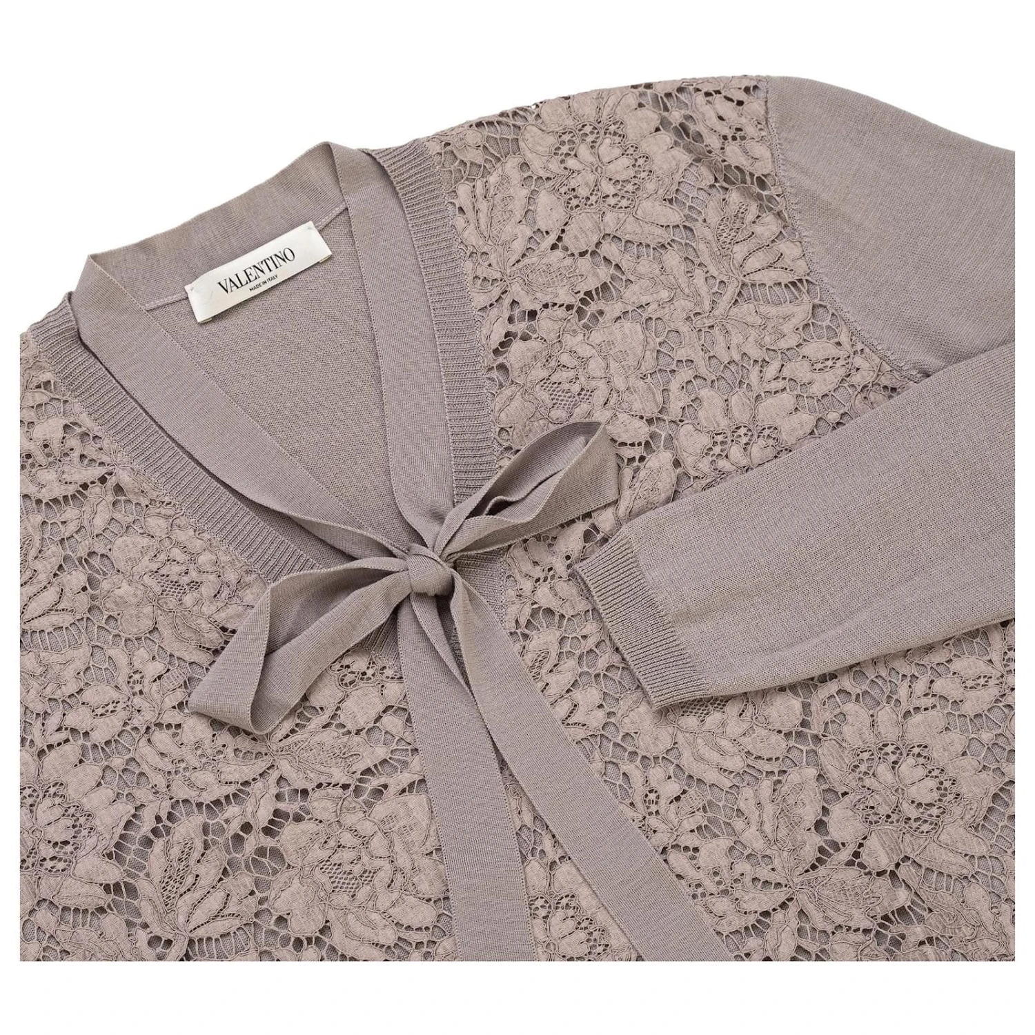 Valentino Robe Pull En Dentelle Grise à Nœud Lavallière 5 Valentino Robe Pull En Dentelle Grise à Nœud Lavallière – Image 5