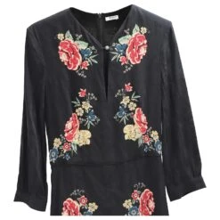 Vilshenko Robe Florale à Manches Longues En Soie Noire -ModeChic Magasin 529213 4