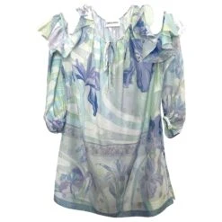 Robe D'été Emilio Pucci En Soie Imprimé Iris Bleu & Vert Avec Poches 8 Robe D'été Emilio Pucci En Soie Imprimé Iris Bleu & Vert Avec Poches -ModeChic Magasin 530612 4