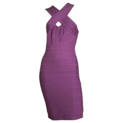 Herve Leger Purple Bandage Bodycon Sans Manches Mini Longueur Robe Taille M Violet -ModeChic Magasin 545336 6