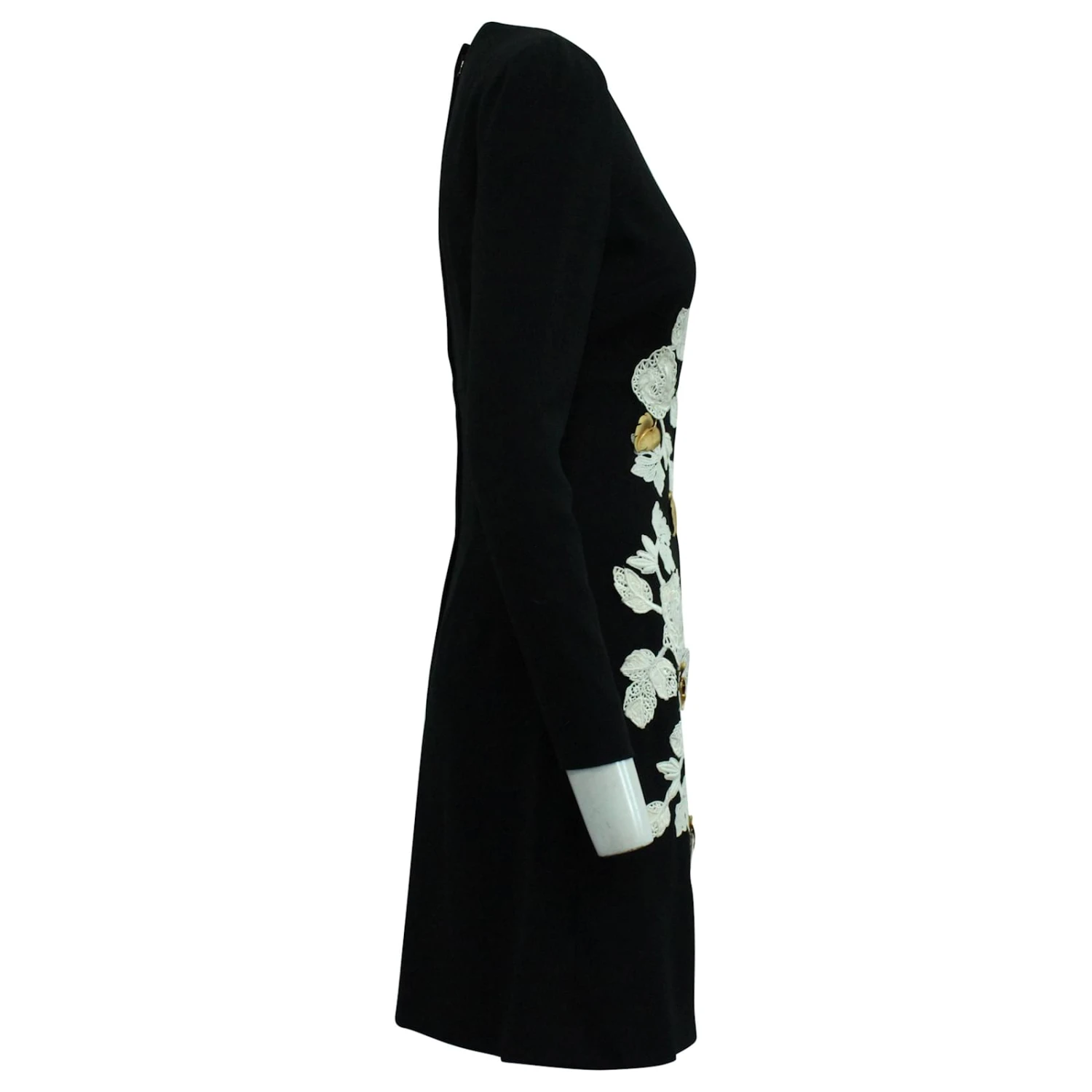 Dolce & Gabbana Robe Brodée Feuilles En Viscose Noire 2 Dolce & Gabbana Robe Brodée Feuilles En Viscose Noire – Image 2