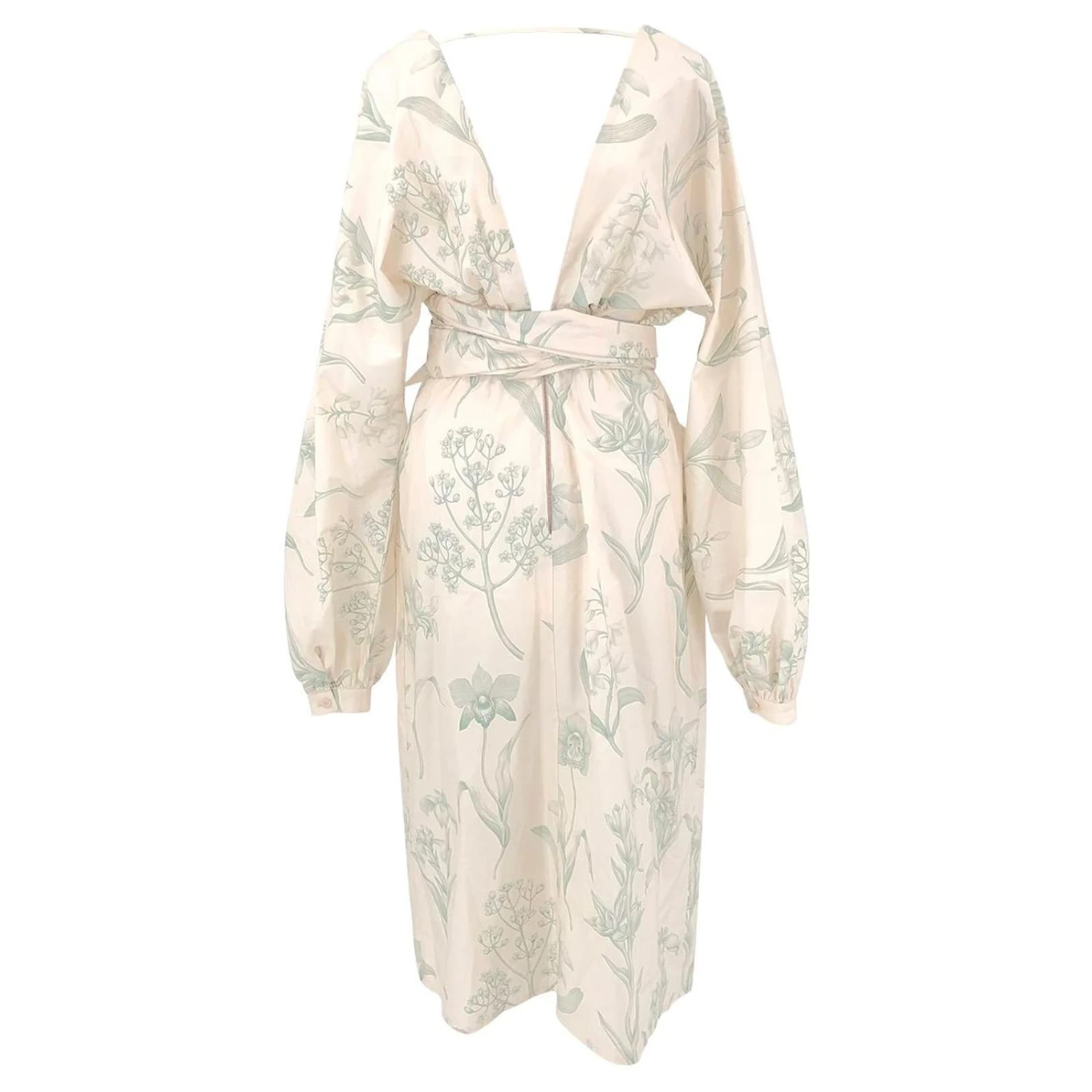 Autre Marque Robe Johanna Ortiz En Imprimé Iris Vert Sur Coton Crème Blanc Écru 2 Autre Marque Robe Johanna Ortiz En Imprimé Iris Vert Sur Coton Crème Blanc Écru – Image 2