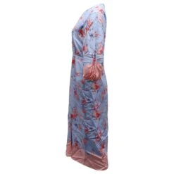 Vilshenko Robe à Manches Longues Imprimé Floral En Soie Bleue -ModeChic Magasin 601540 2