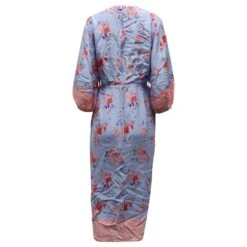 Vilshenko Robe à Manches Longues Imprimé Floral En Soie Bleue -ModeChic Magasin 601540 3