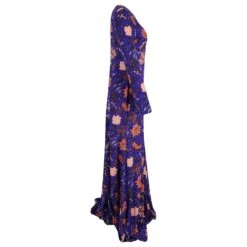 Diane Von Furstenberg Robe Longue Ajustée à Imprimé Canton En Soie Imprimée Bleue -ModeChic Magasin 613277 3