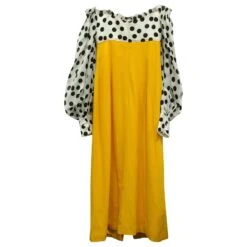 Carolina Herrera Robe à Pois Et Epaule Dénudée En Soie Jaune -ModeChic Magasin 617691 4