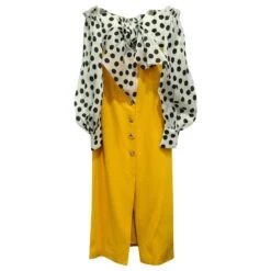 Carolina Herrera Robe à Pois Et Epaule Dénudée En Soie Jaune -ModeChic Magasin 617691 5