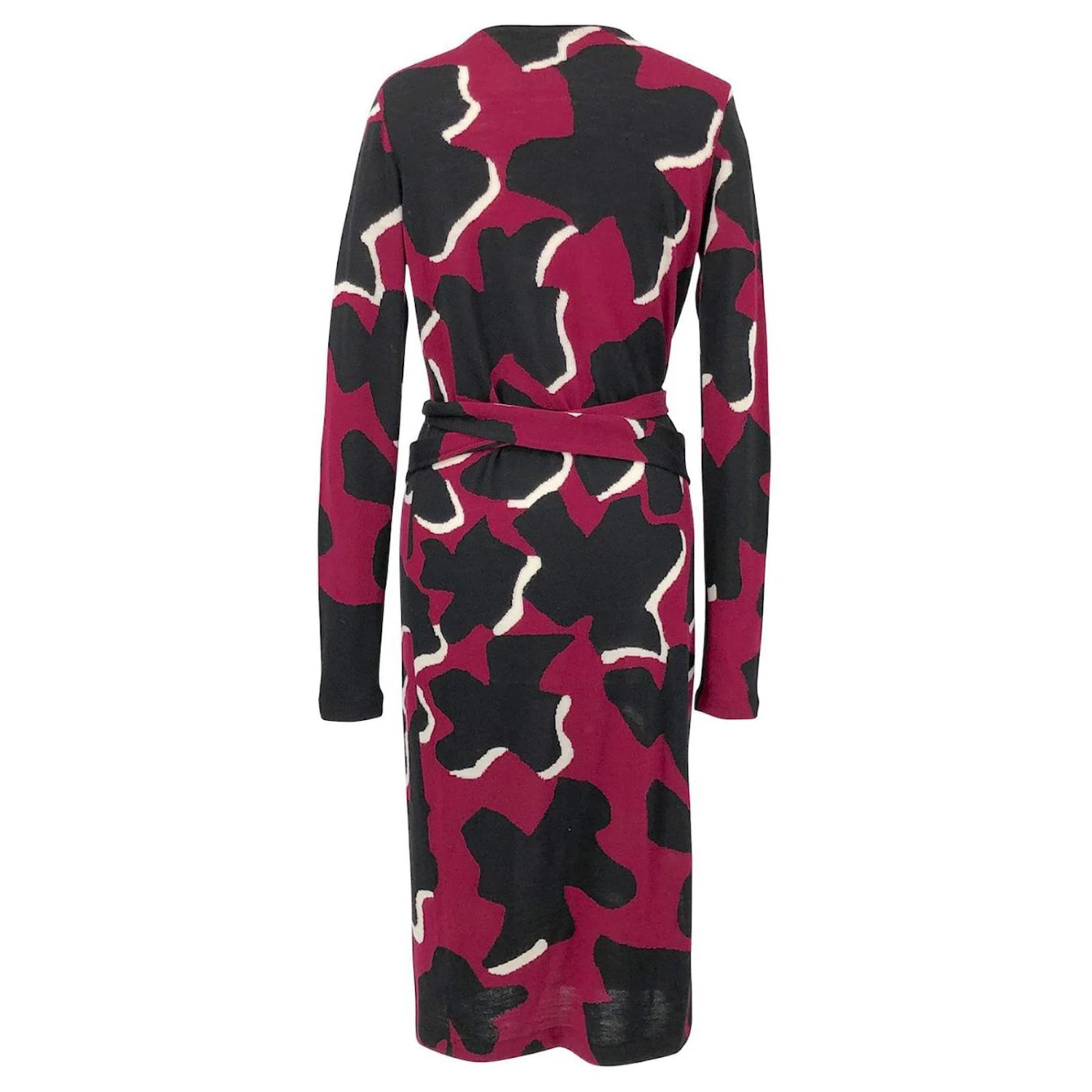 Diane Von Furstenberg Robe DVF Bordeaux, Laine Noire Et Blanche Multicolore 2 Diane Von Furstenberg Robe DVF Bordeaux, Laine Noire Et Blanche Multicolore – Image 2