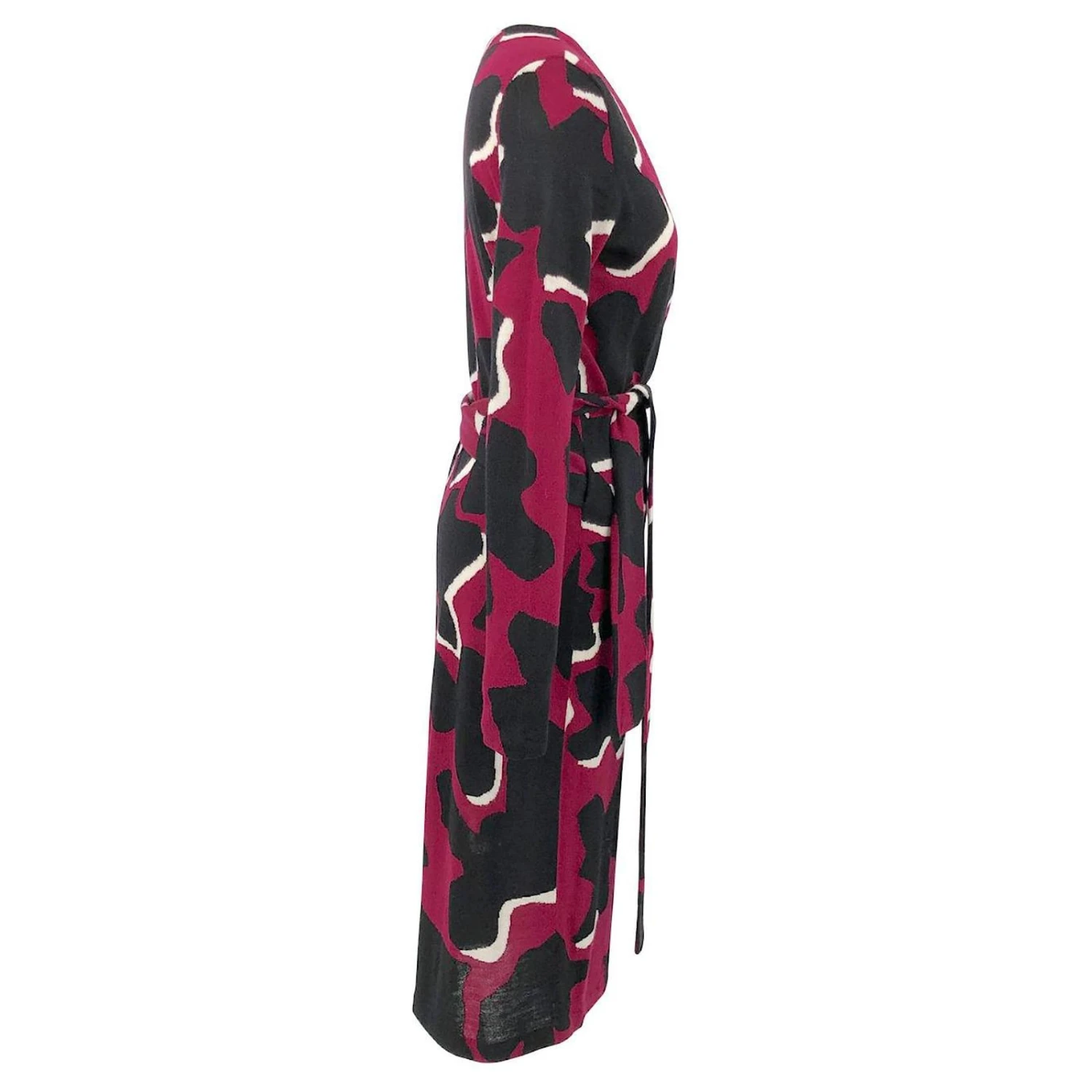 Diane Von Furstenberg Robe DVF Bordeaux, Laine Noire Et Blanche Multicolore 3 Diane Von Furstenberg Robe DVF Bordeaux, Laine Noire Et Blanche Multicolore – Image 3