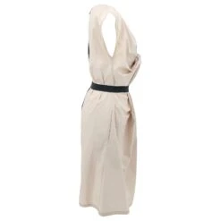 Robe Lanvin En Coton Beige Avec Ceinture Noire Blanc Écru -ModeChic Magasin 639127 3