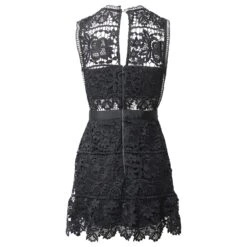 Self Portrait Mini Robe Sans Manches évasée Self-Portrait En Dentelle De Polyester Noire -ModeChic Magasin 641394 3