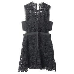 Self Portrait Mini Robe Sans Manches évasée Self-Portrait En Dentelle De Polyester Noire -ModeChic Magasin 641394 4