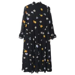 Ganni Robe Mi-longue à Volants The Kate En Viscose Imprimée Noire -ModeChic Magasin 655862 3