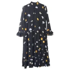 Ganni Robe Mi-longue à Volants The Kate En Viscose Imprimée Noire -ModeChic Magasin 655862 5
