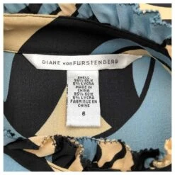 Diane Von Furstenberg Robe DVF En Bleu, Imprimé Tourbillon Noir Et Crème Sur Soie Multicolore -ModeChic Magasin 659109 4