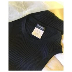 Robe En Laine Côtelée Noire Chanel -ModeChic Magasin 662976 5