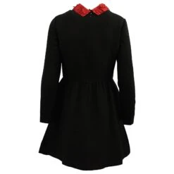 Valentino Robe à Col Fleuri En Laine Noire -ModeChic Magasin 669541 3