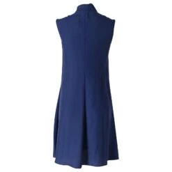 Iris & Ink Robe Sans Manches à Col Cravate En Soie Bleue -ModeChic Magasin 687447 3