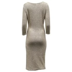 Oscar De La Renta Robe à Paillettes En Soie Beige -ModeChic Magasin 689834 2