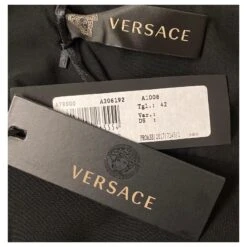 Versace - Robe Wiggle Noire Bordée De Mousseline -ModeChic Magasin 714149 4