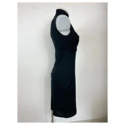 Autre Marque Robe Noire Sans Manches En Rayonne Et Laine Mélangée Encolure Zippée -ModeChic Magasin 731127 3
