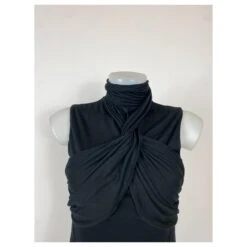 Autre Marque Robe Noire Sans Manches En Rayonne Et Laine Mélangée Encolure Zippée -ModeChic Magasin 731127 5