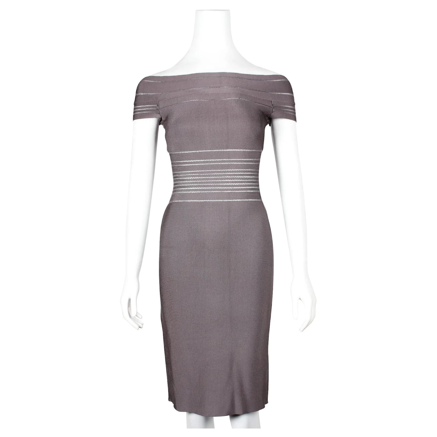 Herve Leger Robe Bandage Gris Foncé Avec Encolure Dégagée 2 Herve Leger Robe Bandage Gris Foncé Avec Encolure Dégagée – Image 2