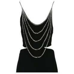 Stella Mc Cartney Stella McCartney - Robe Longue Ajustée Ornée De Cristaux Noir -ModeChic Magasin 740608 3