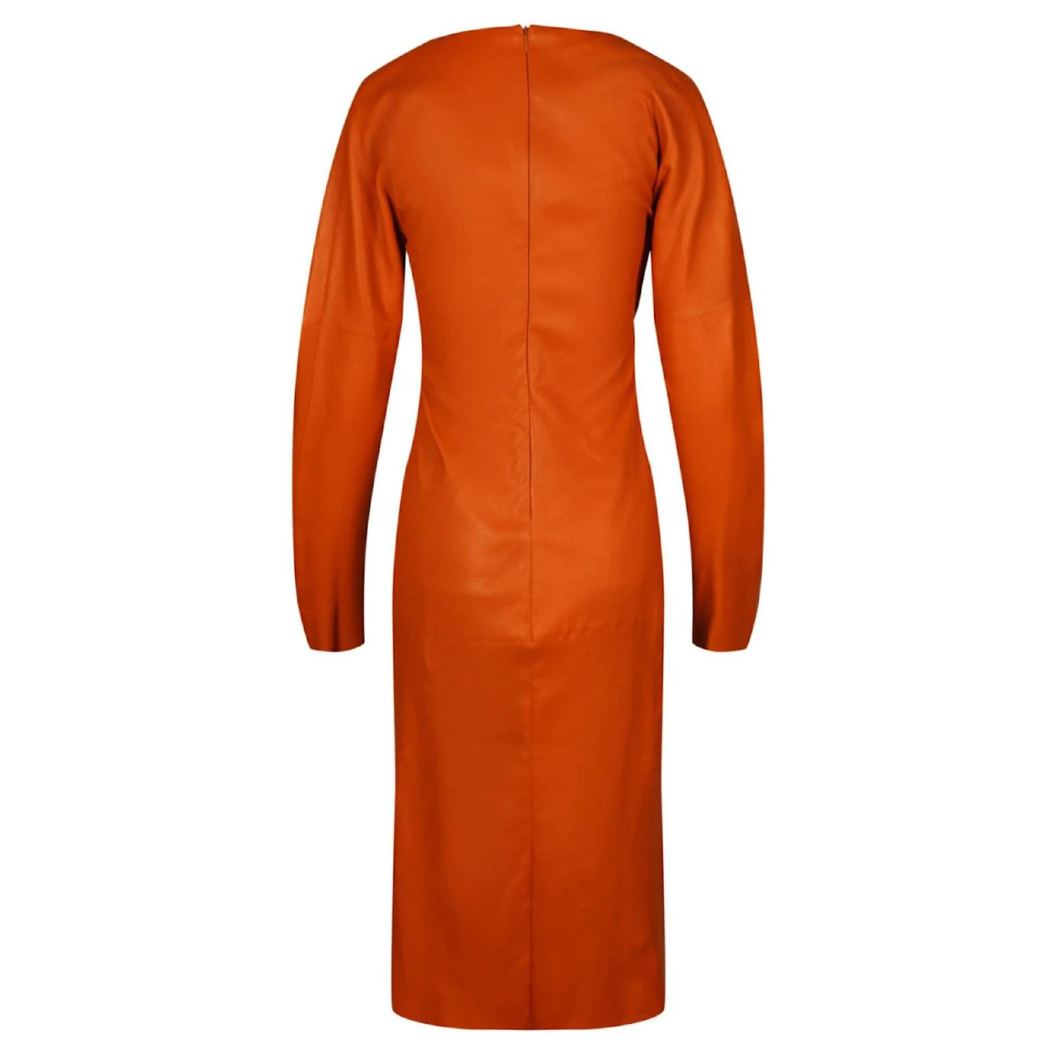 Robe Mi-longue En Cuir Drapé Bottega Veneta Orange 2 Robe Mi-longue En Cuir Drapé Bottega Veneta Orange – Image 2