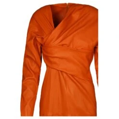Robe Mi-longue En Cuir Drapé Bottega Veneta Orange 5 Robe Mi-longue En Cuir Drapé Bottega Veneta Orange -ModeChic Magasin 747072 3