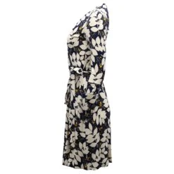 Diane Von Furstenberg Robe Portefeuille Vintage à Fleurs En Soie Bleu Marine -ModeChic Magasin 753906 2