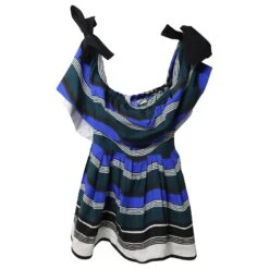 Fendi Robe Rayée à Volants Et épaules Dénudées En Coton Multicolore -ModeChic Magasin 754141 4