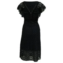 Sandro Paris Robe Midi Col V En Dentelle Emeline En Coton Bleu Marine -ModeChic Magasin 755945 3