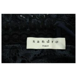Sandro Paris Robe Midi Col V En Dentelle Emeline En Coton Bleu Marine -ModeChic Magasin 755945 4