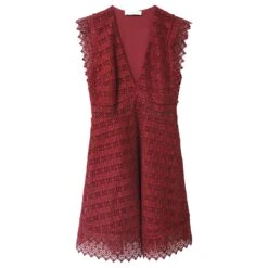 Sandro Mini Robe Sans Manches En Dentelle à Col En V En Polyester Bordeaux -ModeChic Magasin 757408 4