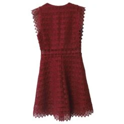 Sandro Mini Robe Sans Manches En Dentelle à Col En V En Polyester Bordeaux -ModeChic Magasin 757408 5