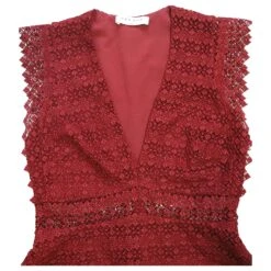 Sandro Mini Robe Sans Manches En Dentelle à Col En V En Polyester Bordeaux -ModeChic Magasin 757408 6
