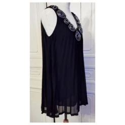 Yumi Kim YUMI ROBE DRESS TUNIQUE ROSACES RELIEF FERMETURES DOS PLISSé T M/L OU T 42 Noir -ModeChic Magasin 772159 8