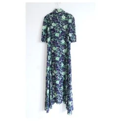 Prada Fall 2018 Robe Mi-longue En Soie à Fleurs Avec Logo Et Poche Vert Bleu Foncé -ModeChic Magasin 776757 4