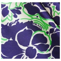 Prada Fall 2018 Robe Mi-longue En Soie à Fleurs Avec Logo Et Poche Vert Bleu Foncé -ModeChic Magasin 776757 5