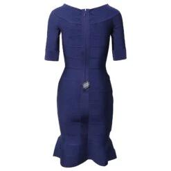 Robe évasée à Encolure Bateau Herve Leger En Rayonne Bleue -ModeChic Magasin 776862 3