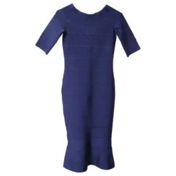 Robe évasée à Encolure Bateau Herve Leger En Rayonne Bleue -ModeChic Magasin 776862 4
